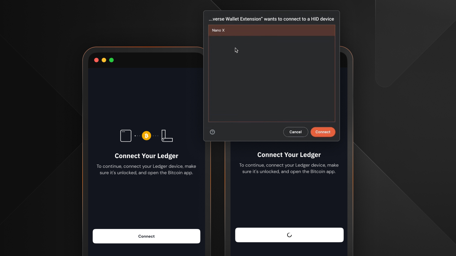 Step 2 of connecting a Hardware wallet on Xverse